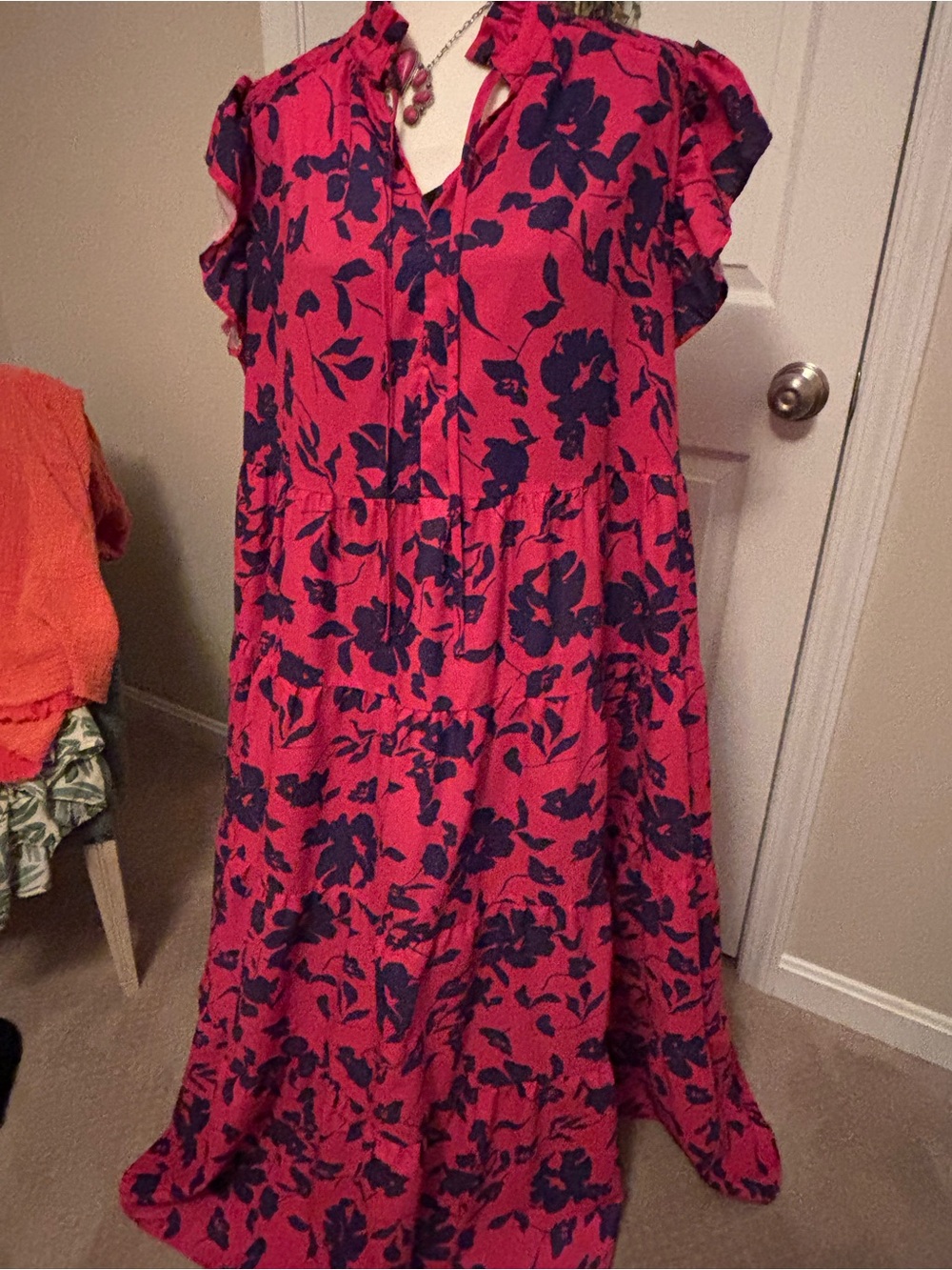 Oh Pink Maxi Dress with Navy Floral Print